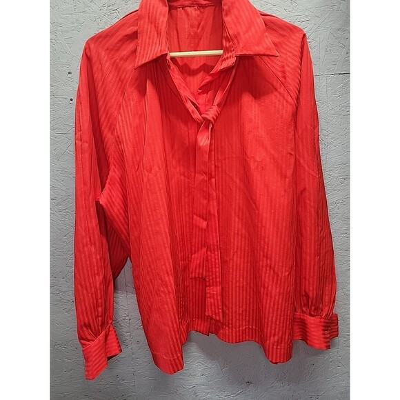 Vintage 70's Handmade Red Ribbed‎ Women's Button Front Plus Blouse Top Shirt 2x - Picture 5 of 11